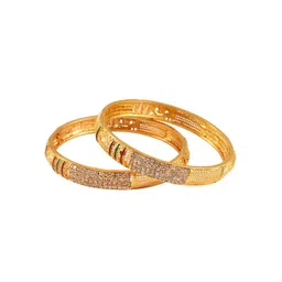Jewar Mandi Set Of 2 Gold-Plated CZ-Studded Bangle-image-5