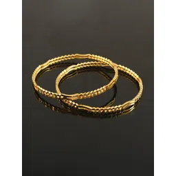 Jewar Mandi Set Of 2 Gold Plated Silver Etching Work Bangles-image-15