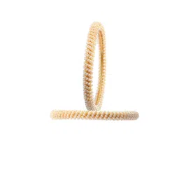 Jewar Mandi Set Of 2 Gold-Plated White Pearls Beaded Bangles-image-42