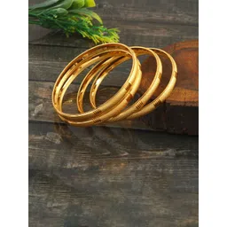 Jewar Mandi Set Of 4 Gold-Plated Cut Work Plane Design Bangles-image-21