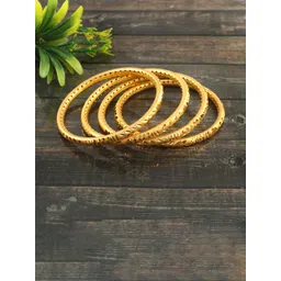 Jewar Mandi Set OF 4 Gold-Plated Gold-Toned Cutwork Bangle-image-23