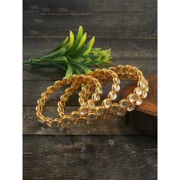 Jewar Mandi Set Of 4 Gold-Plated Kundan-Studded Bangles-image-24