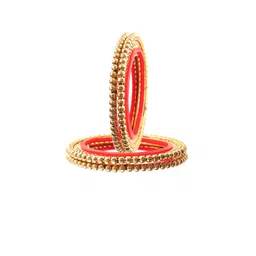Jewar Mandi Set Of 4 Gold-Plated Red Beaded Traditional Bangles-image-19