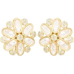 jewellity Moissanite Kundan Stud Earrings, Rose Gold Plated, Floral Design, ERK-5334 image 1