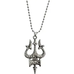 jewelopia Metal Fancy & Stylish Solid Oxidize Silver Plated Bolenath Mahadev Mahakal Lord Shiva Trishul With Damru Locket Pendant Necklace With Chain Silver Metal Pendant For Boys-picture-42