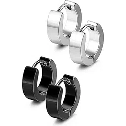 JewelrieShop Men Jewelry Set Huggie Earrings Hinged Hoop Dangle Earrings, Stainless Steel, Hypoallergenic, Urban Hoop Earrings-picture-25