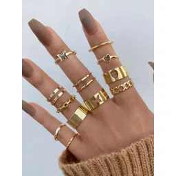 Designs By JEWELS GALAXY Set Of 12 Gold-Plated Finger Rings-picture-17