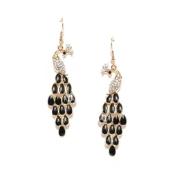 Jewels Galaxy Black Gold-Plated Handcrafted Peacock Shaped Drop Earrings-picture-36
