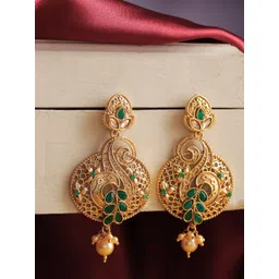 Jewels Galaxy Green Antique Gold-Plated Stone-Studded Classic Drop Earrings-picture-17