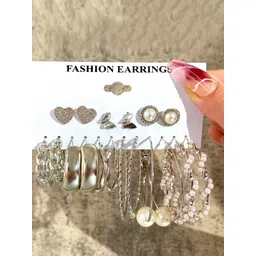 Jewels Galaxy Pack Of 6 Silver-Plated Contemporary Studs Earrings-picture-29