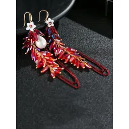 Jewels Galaxy Red Gold-Plated Beaded Handcrafted Drop Earrings-picture-35