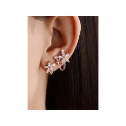 Jewels Galaxy Rose Gold Plated American Diamond Studded Triple Star Shaped Ear Cuffs Earrings-picture-11