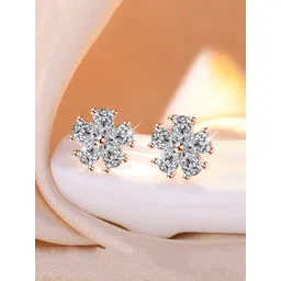 Jewels Galaxy Rose Gold Plated Contemporary American Diamond Studs Earrings-picture-17