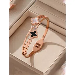 Jewels Galaxy Rose Gold Plated Mother Of Pearls Two Clover Leaf Irish Design Bracelet-picture-35