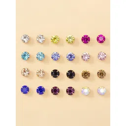 Jewels Galaxy Set Of 12 Silver-Plated Contemporary Studs Earrings-picture-21