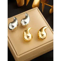 Jewels Galaxy Set Of 2 18k Gold Plated & Silver Plated Teardrop Shaped Stud Earrings-picture-21