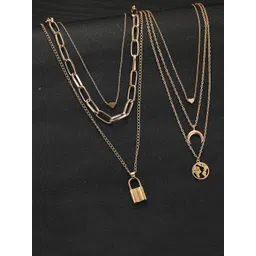 Jewels Galaxy Set of 2 Gold-Toned & Gold-Plated Layered Necklaces-picture-20