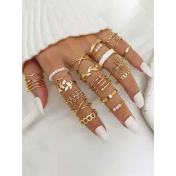 Jewels Galaxy Set Of 22 Gold-Plated Beaded Stackable Finger Rings-picture-23