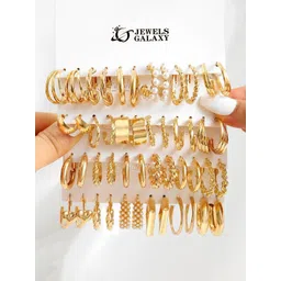 Jewels Galaxy Set of 24 Gold Plated Half Hoop Earrings-picture-16