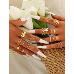 Jewels Galaxy Set Of 24 Gold-Plated Studded & Beaded Finger Rings-picture-25