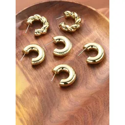Jewels Galaxy Set of 3 Gold-Plated Half Hoop Earrings-picture-11