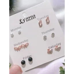 Jewels Galaxy Set Of 6 Rose Gold-Plated Contemporary Studs Earrings-picture-19