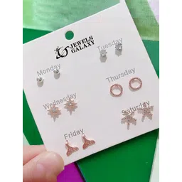 Jewels Galaxy Set of 6 Rose Gold-Plated Contemporary Studs Earrings-picture-18