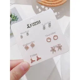 Jewels Galaxy Set Of 6 Rose Gold-Plated Crystals Studded Contemporary Studs Earrings-picture-20