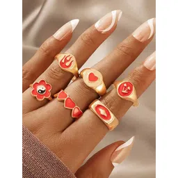 Jewels Galaxy Set Of 6 Women Gold Plated Red Finger Ring-picture-14