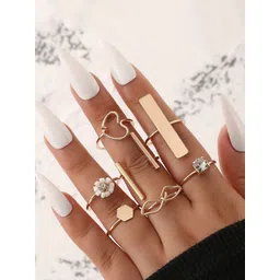 Jewels Galaxy Set Of 7 Gold-Plated Contemporary Stackable Finger Rings-picture-11