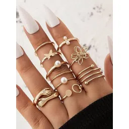 Jewels Galaxy Set of 9 Gold-Plated  Stackable Finger Rings-picture-31