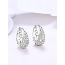 Jewels Galaxy Silver-Plated American Diamond Studded Circular Half Hoop Earrings-picture-39