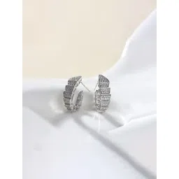 Jewels Galaxy Silver-Plated American Diamond Studded Contemporary Half Hoop Earrings-picture-15