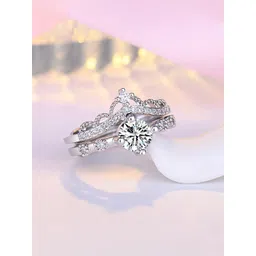 Jewels Galaxy Silver-Plated American Diamond-Studded Crown Shaped Finger Ring-picture-31