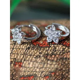 Jewels Galaxy Silver Plated American Diamond Studded Floral Korean Hoop Earrings-picture-29