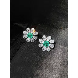 Jewels Galaxy Silver-Plated American Diamond Studded Floral Shaped Studs-picture-13