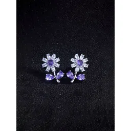 Jewels Galaxy Silver-Plated American Diamond Studded Floral Shaped Studs-picture-23