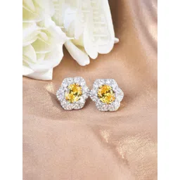 Jewels Galaxy Silver-Plated American Diamond Studded Floral Shaped Studs-picture-30