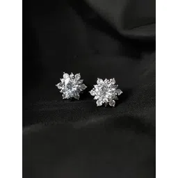 Jewels Galaxy Silver-Plated American Diamond Studded Floral Shaped Studs-picture-26
