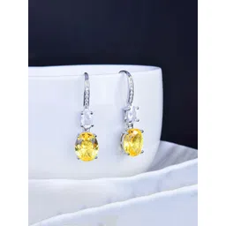 Jewels Galaxy Silver-Plated American Diamond Studded Oval Shaped Drop Earrings-picture-12