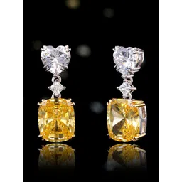 Jewels Galaxy Silver-Plated American Diamond-Studded Oxidised Heart Shaped Drop Earrings-picture-36