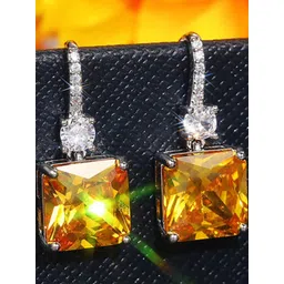 Jewels Galaxy Silver Plated American Diamond Studded Square Shape Ice Cut Hanging Earrings-picture-10