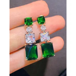 Jewels Galaxy Silver-Plated American Diamond Studded Square Shaped Drop Earrings-picture-22