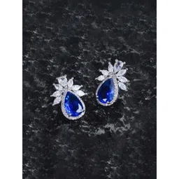 Jewels Galaxy Silver-Plated American Diamond Studded Teardrop Shaped Drop Earrings-picture-34