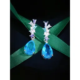 Jewels Galaxy Silver-Plated American Diamond Studded Teardrop Shaped Drop Earrings-picture-40