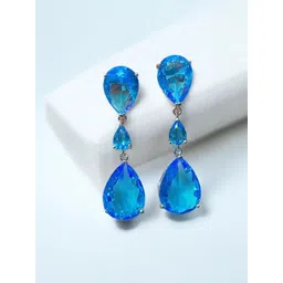 Jewels Galaxy Silver-Plated American Diamond Studded Teardrop Shaped Drop Earrings-picture-19
