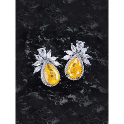 Jewels Galaxy Silver-Plated American Diamond Studded Teardrop Shaped Drop Earrings-picture-31