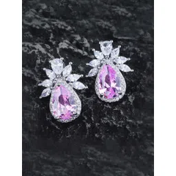 Jewels Galaxy Silver-Plated American Diamond Studded Teardrop Shaped Studs-picture-27