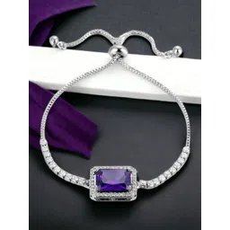 Jewels Galaxy Silver Plated Rectangular Crystal Studded Matrix Tennis Bracelet-picture-14