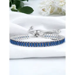 Jewels Galaxy Silver Plated Rectangular Cut Cubic Zirconia Matrix Tennis Bracelet-picture-14